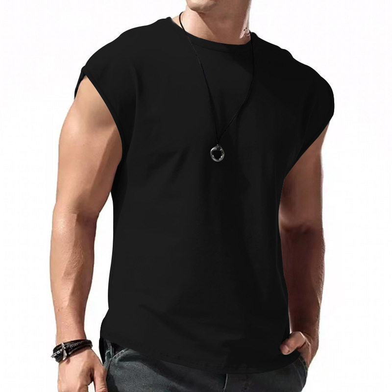 Herren Sommer Ärmelloses T-Shirt Tops Casual Loose Solid Color Dünner Abschnitt Schulter Unterhemden_voghion.com