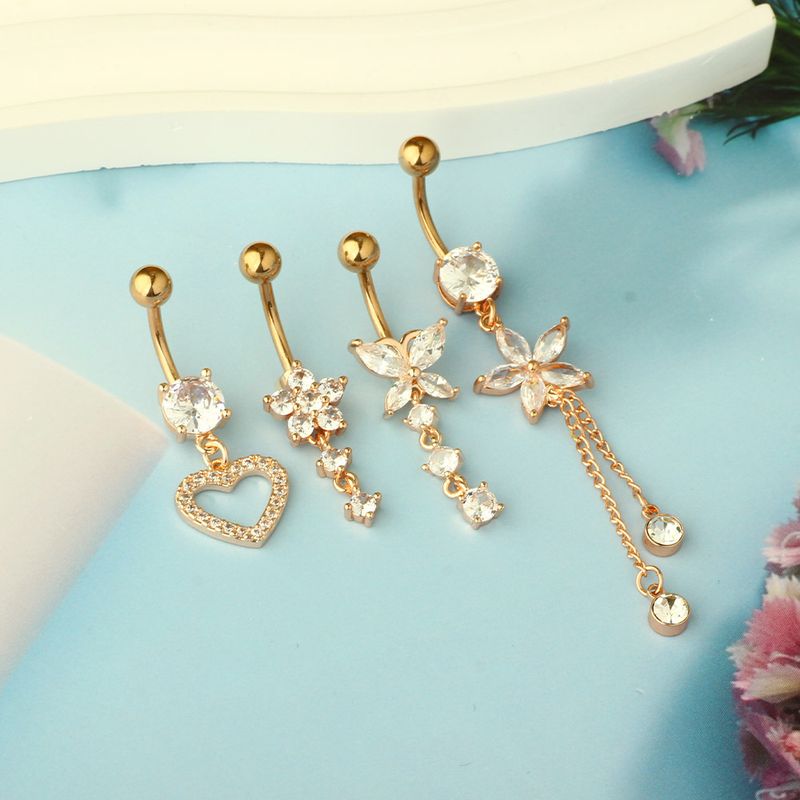 Grenzüberschreitender E-Commerce Neues Produkt Ring Kupfer eingelegter Zirkon Bauchnabel Nagel Anzug Körper Piercing Schmuck auf Lager_voghion.com