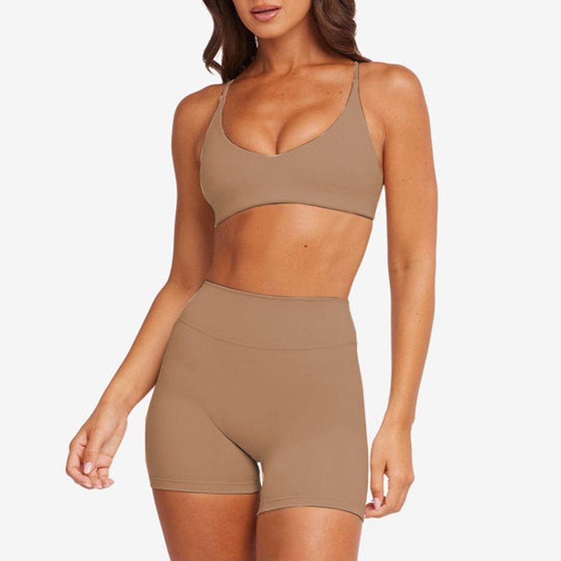Débardeur de yoga fitness avec coussinets de poitrine, joli caraco dos nu, sensation de légèreté, ensemble de sport taille haute à séchage rapide pour femme_voghion.com