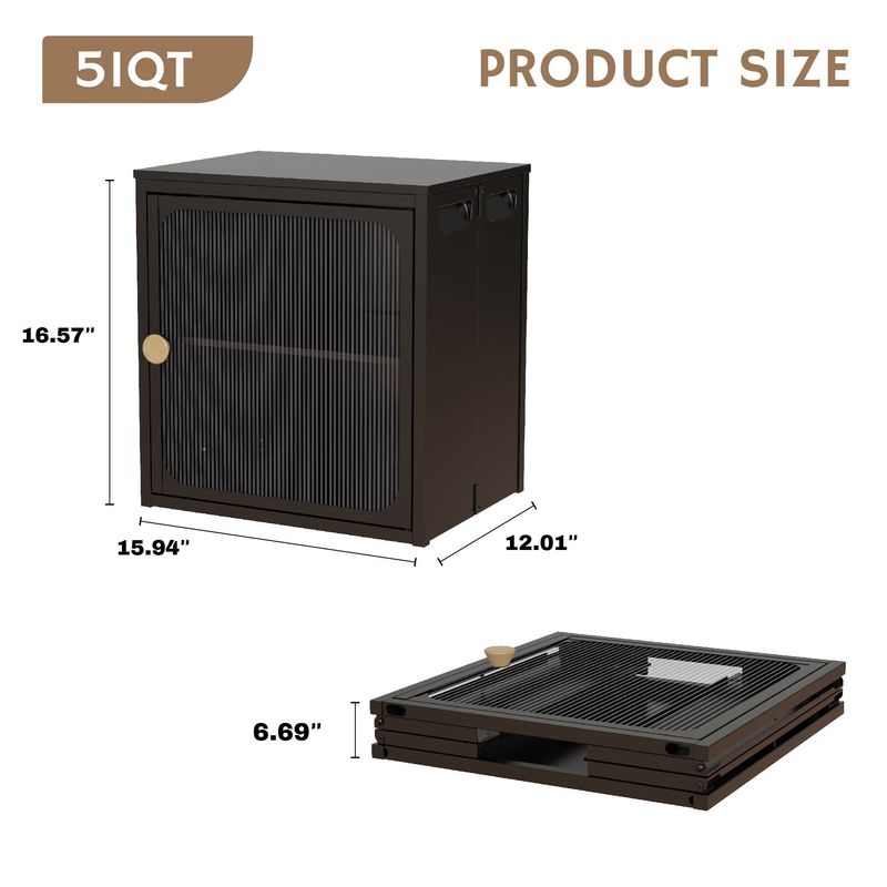 Single Sturdy & Convenient Foldable Cabinet, Durable Steel-Wood Combo With Anti-Slip Design & Quick Fold & Install, Easy To DIY Storage Container With Door, Black_voghion.com