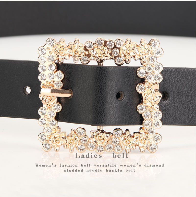 Women's belt alloy inlaid rhinestone pin buckle with dress decorative belt elegant and versatile niche _voghion.com
