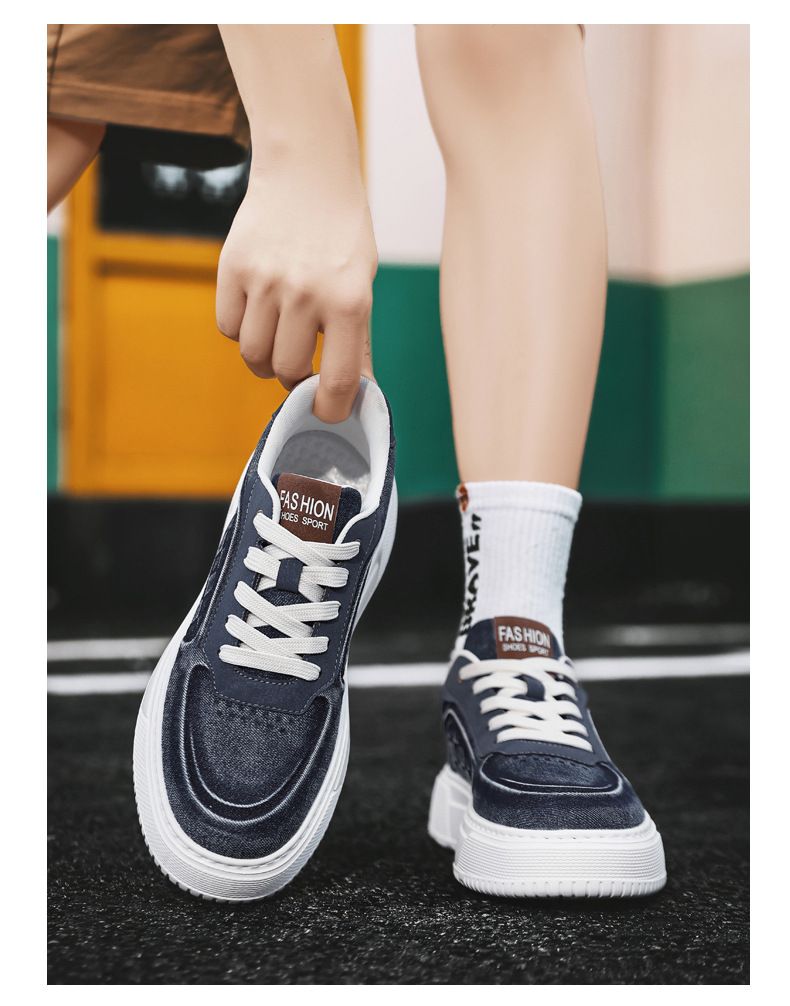 New Heightened Platform Men's Shoes, Men's And Women's Sports And Leisure Board Shoes, Washed Canvas Shoes, Trendy Shoes_voghion.com