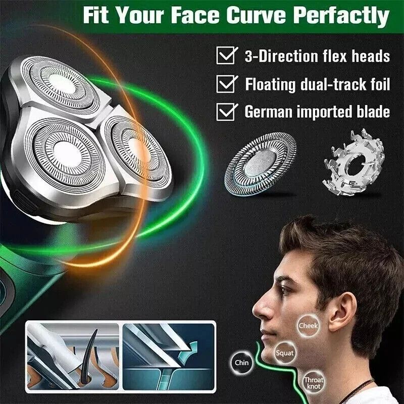 Herren Elektrorasierer Nass Trocken Rotationsrasierer Kabellos USB Wiederaufladbar Lade UK_voghion.com