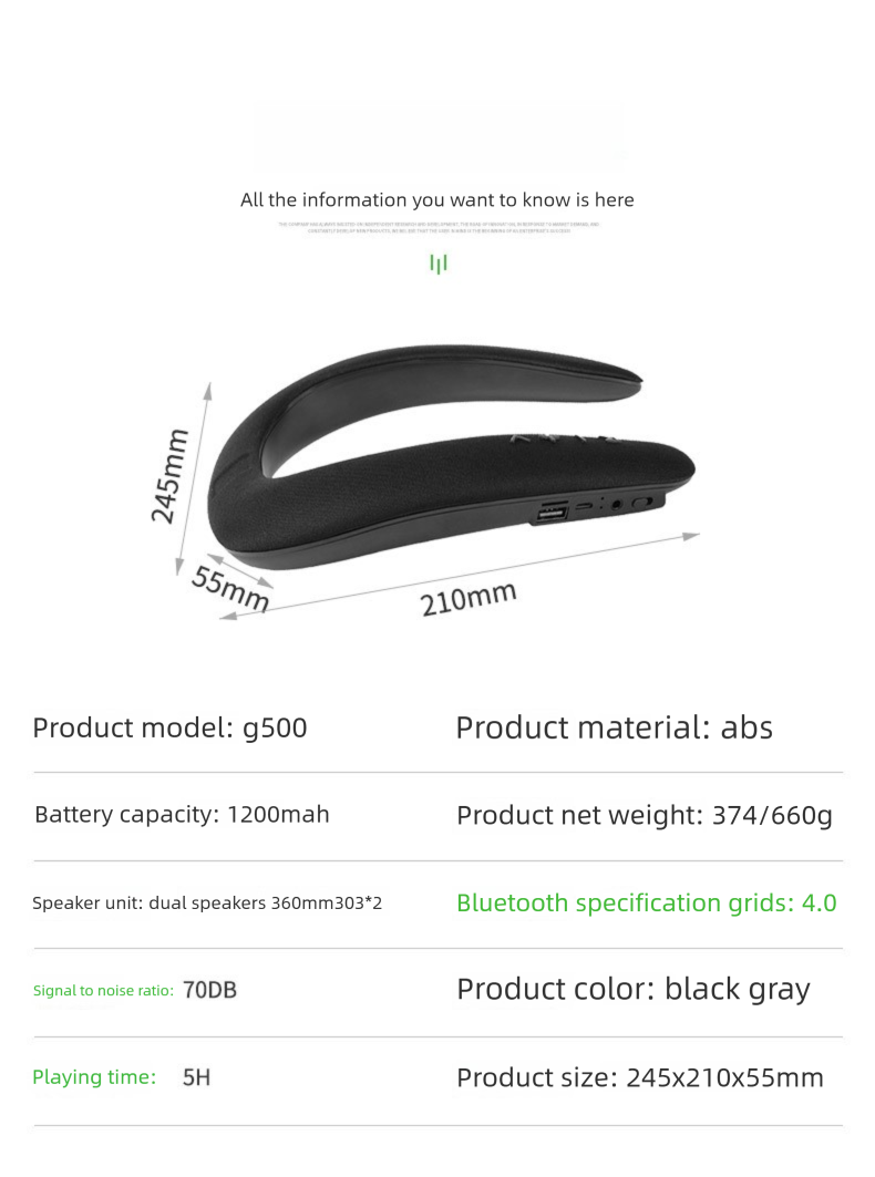 Altavoz Bluetooth estéreo 3D con banda para el cuello, para juegos, llamadas, entretenimiento, portátil, nuevo altavoz inalámbrico inteligente negro_voghion.com