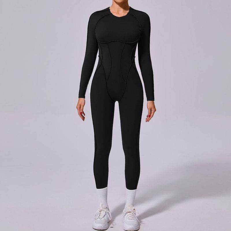 Tongfei New Winter One-Piece Sports Yoga Suit Backless Sleeve Long Pants Bodysuit Tight-Fitting 10122_voghion.com