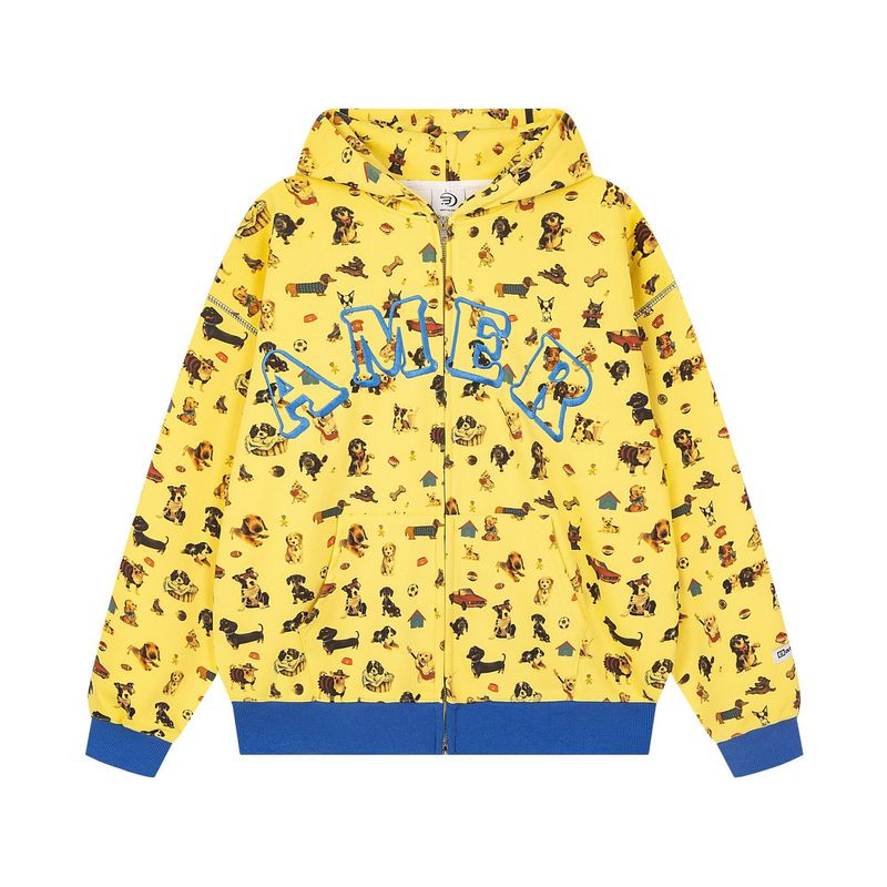 Felpa con cappuccio stile americano vintage con stampa completa retrò da uomo con stampa di cani giocosi - Pullover casual unisex per uomo e donna_voghion.com