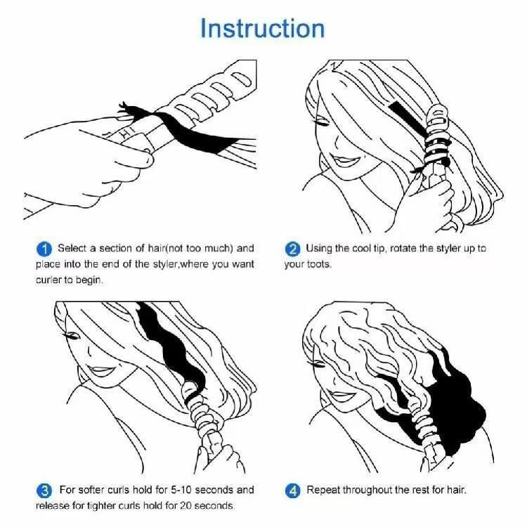 Heat-Resistant Curling Iron For Long Hair - Fast Heating Wand With Water Wave Effect (Manual Curler Long-Lasting Hold Safe Touch Handle)_voghion.com