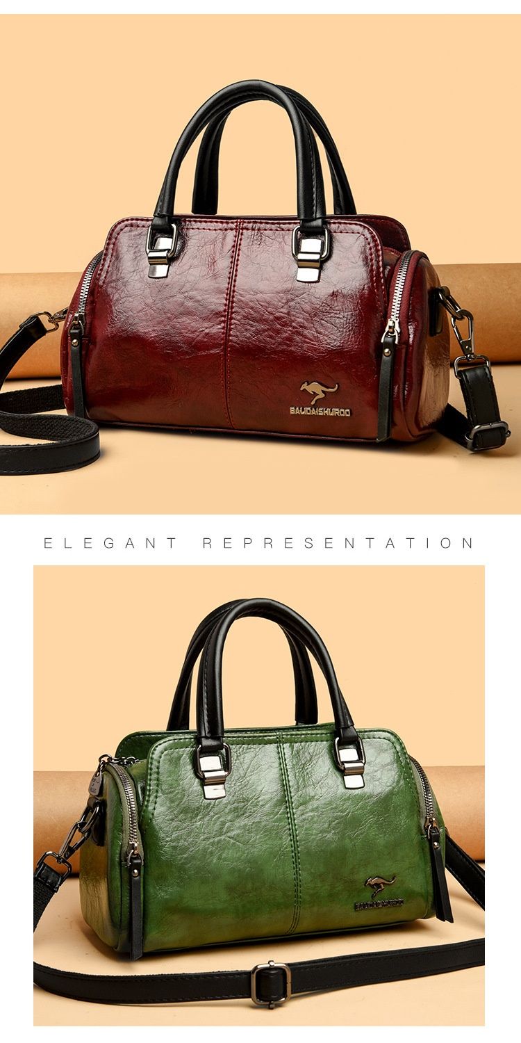 Women's Bag New Fashion Retro Versatile Contrasting Color Boston Pillow Bag Soft Leather Hand-held Large Capacity Mother Bag_voghion.com