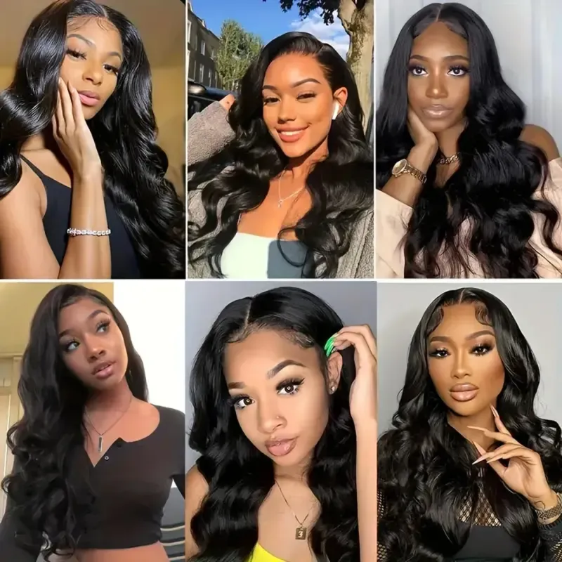 Pelucas de cabello humano Remy brasileño con ondas corporales en forma de V, hechas a máquina, con clip, de densidad 180, en color negro_voghion.com