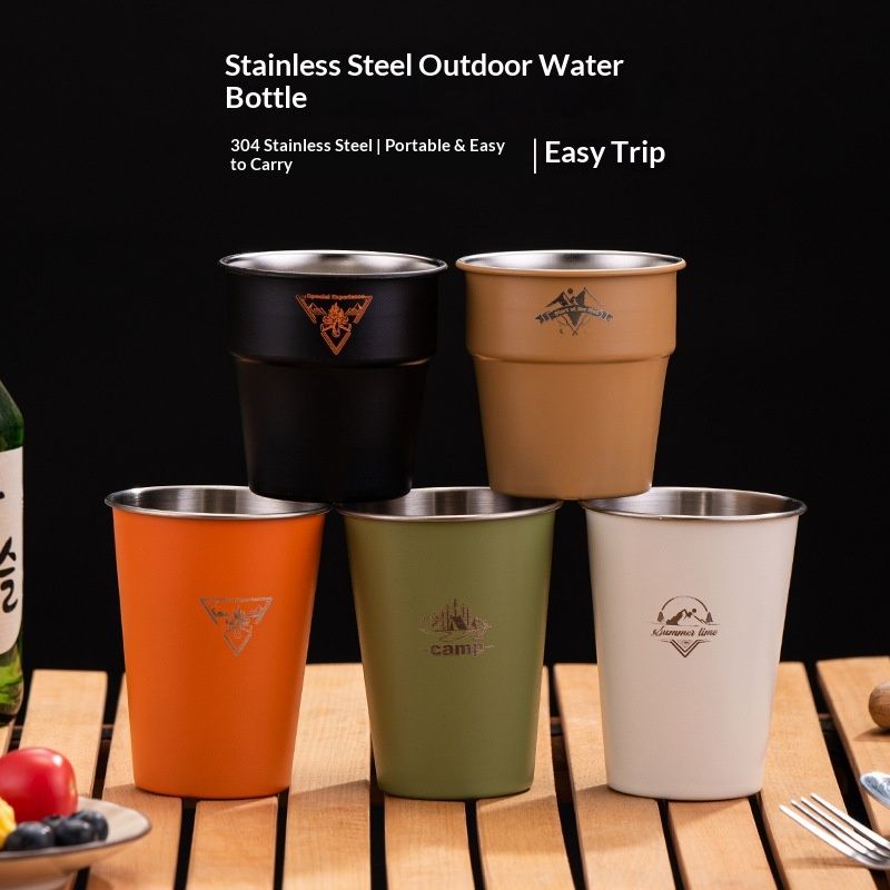 QFV50704555550<== Dropshipping Tableware Single Layer Coffee 304 Stainless Steel Outdoor Ins Style Simple Portable Camping Cup_voghion.com