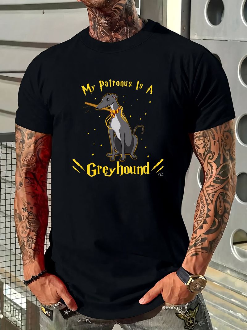 1Tee T-shirt pour homme « Mon Patronus est un lévrier » - Polyvalent, décontracté, extensible, élégant, streetwear, légèrement doux, respirant, graphique_voghion.com