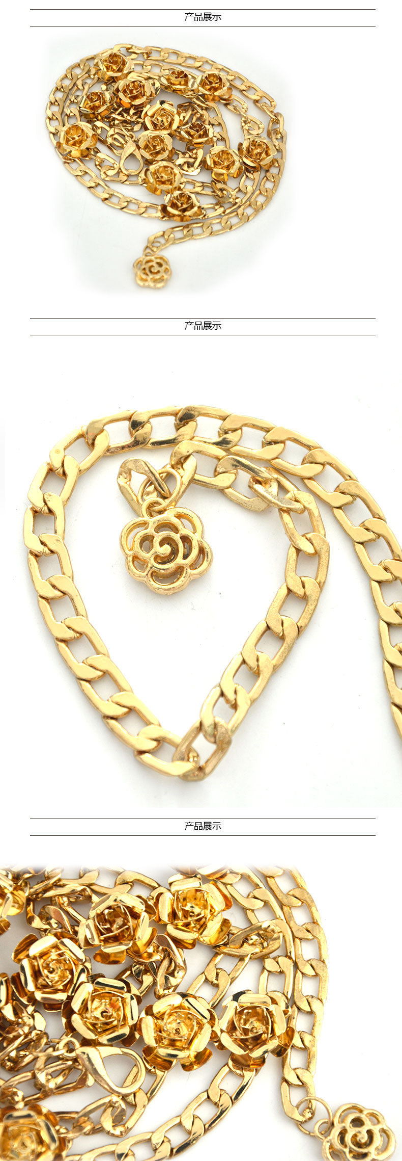 Modischer Gürtel, dekoratives Kleid mit süßer Blumeneinlage aus Metall, Bauchtanz-Taillenkette für Damen aus Pelz_voghion.com