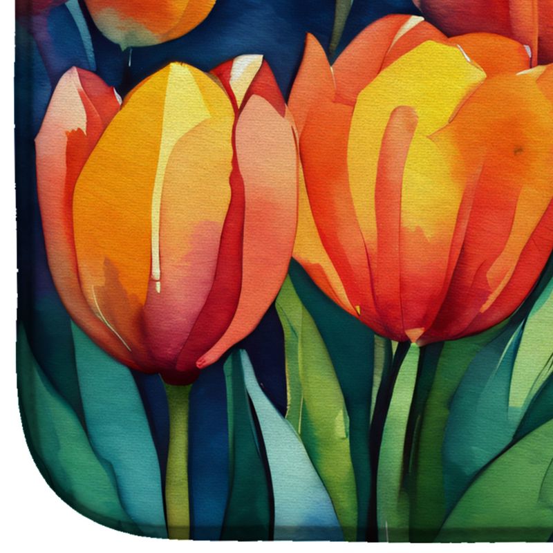 Tulips in Watercolor Dish Drying Mat Absorbent Dish Drying Mat Pad for Kitchen Counter Dish Drainer Mat for Countertop, 14 x 21", Multicolor_voghion.com