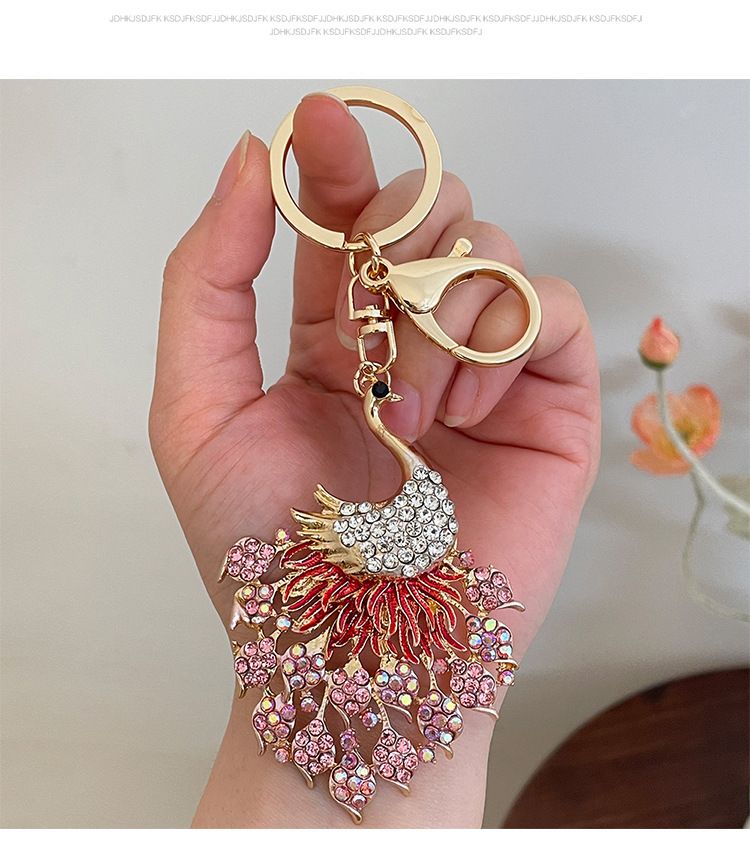 Colorful Luxurious Inlaid Crystal Peacock Car Women's Bag Accessory Keychain Metal Pendant_voghion.com