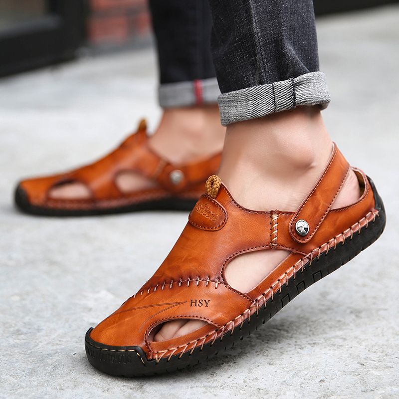 Sandali estivi di qualità imbattibile, nuovi, alla moda, casual, per uomo, da spiaggia, all'aperto, traspiranti, in pelle, da cucire, grandi, da uomo._voghion.com