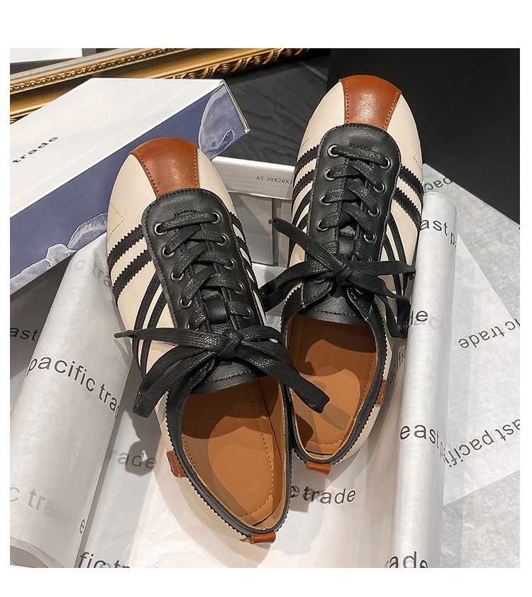 2024 nuove sneakers stringate con suola piatta, vera pelle color block, scarpe da allenamento morali versatili retrò, sneakers sportive casual con punta tonda_voghion.com