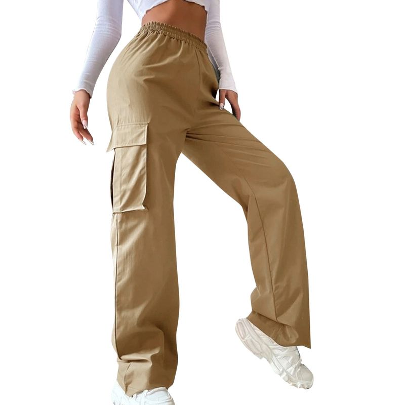 hot selling Womens Cargo Elastic High Waist Trousers Straight Joggers Outfits Baggy Wide Leg Sweatpants Oversized Pants_voghion.com