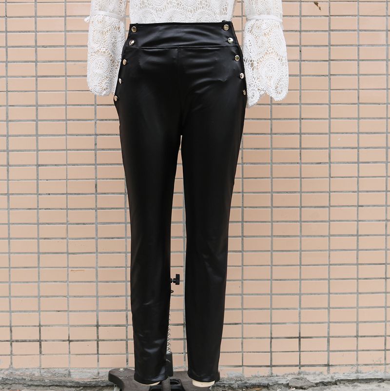 Women's Clothing High Waist Slim Leather Pencil Trousers _voghion.com