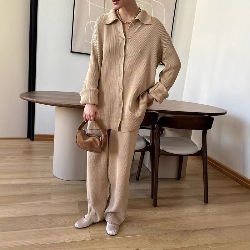 Knitted Cardigan And Long Pants 2025 Autumn Winter New Loose Two-Piece Casual Sweater Set For Women_voghion.com