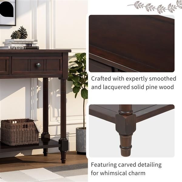Console Table Traditional Design With Two Drawers And Bottom Shelf (Espresso)_voghion.com