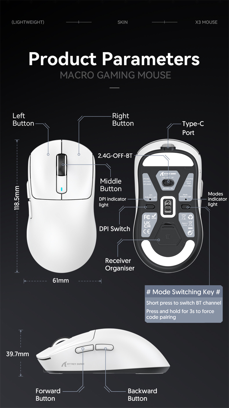 X G Neue kabellose Bluetooth-Maus mit drei Modi, leichte Maus mit Pfotensensor, H Enduring Endurance G_voghion.com