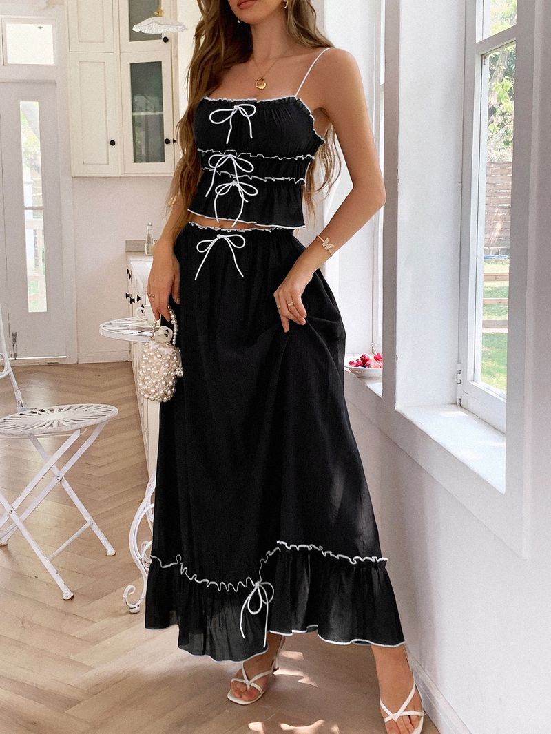 Damenbekleidung Urlaub Freizeit Meeresatmosphäre Mode Zweiteiliger Anzug Kleiner Hosenträgerrock_voghion.com