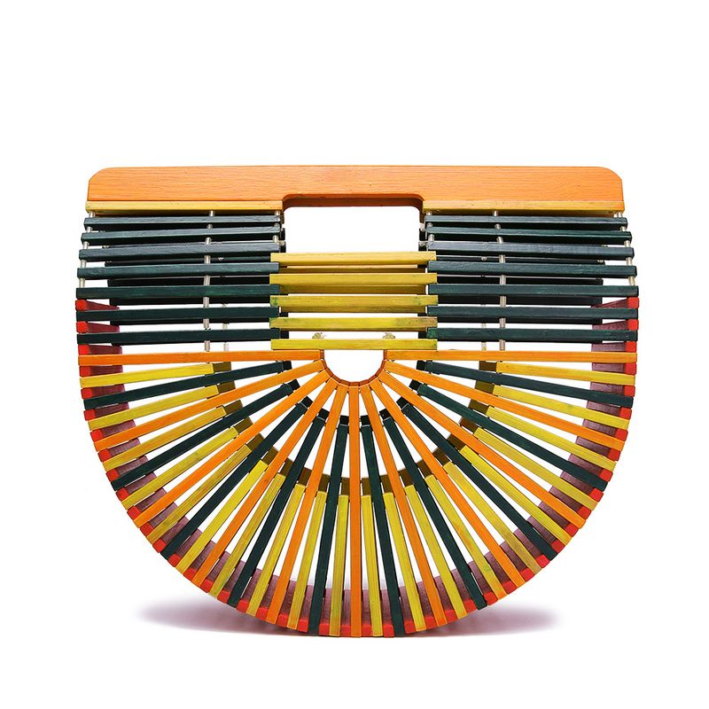 Women's Bags Ladies hand held hollow bag pure hand made beach color matching straw bag super hot hand held bamboo and rattan bag_voghion.com