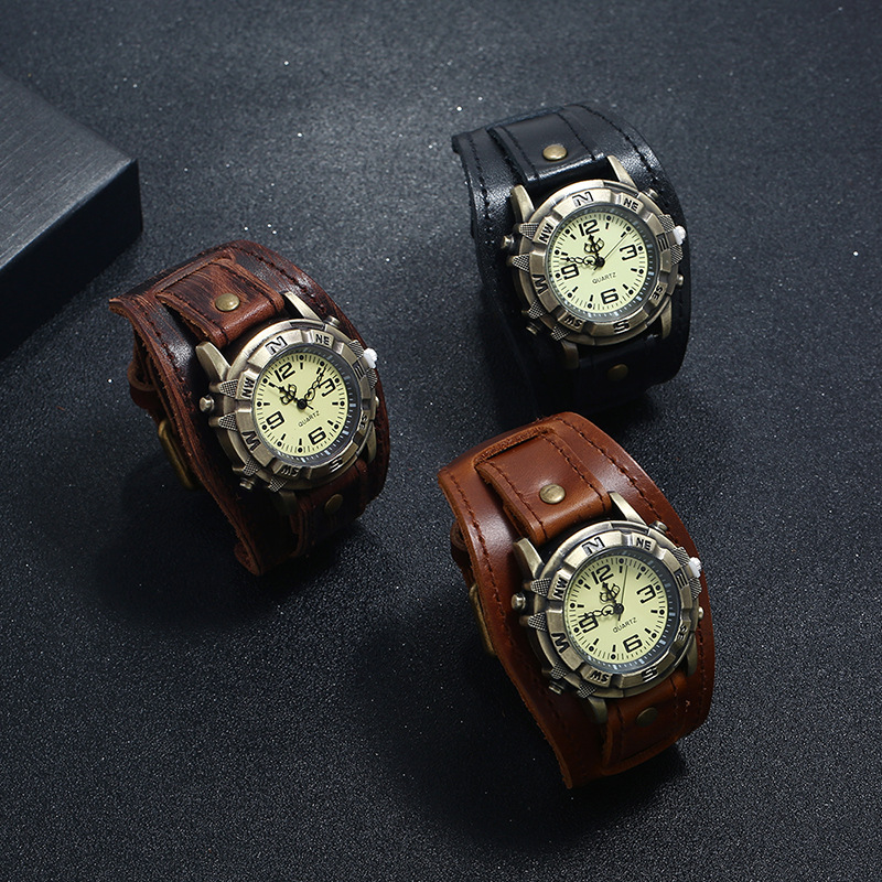 Bracelet de montre en cuir pour homme, style punk rétro, polyvalent, tendance, style hip-hop_voghion.com