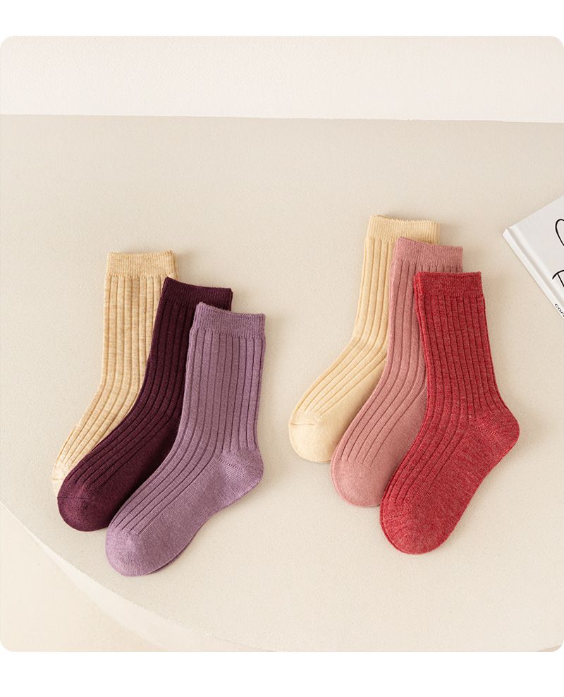 Calcetines para niños, calcetines de lana de doble aguja para otoño e invierno, calcetines de color sólido para niños y niñas, calcetines de lana para bebés_voghion.com
