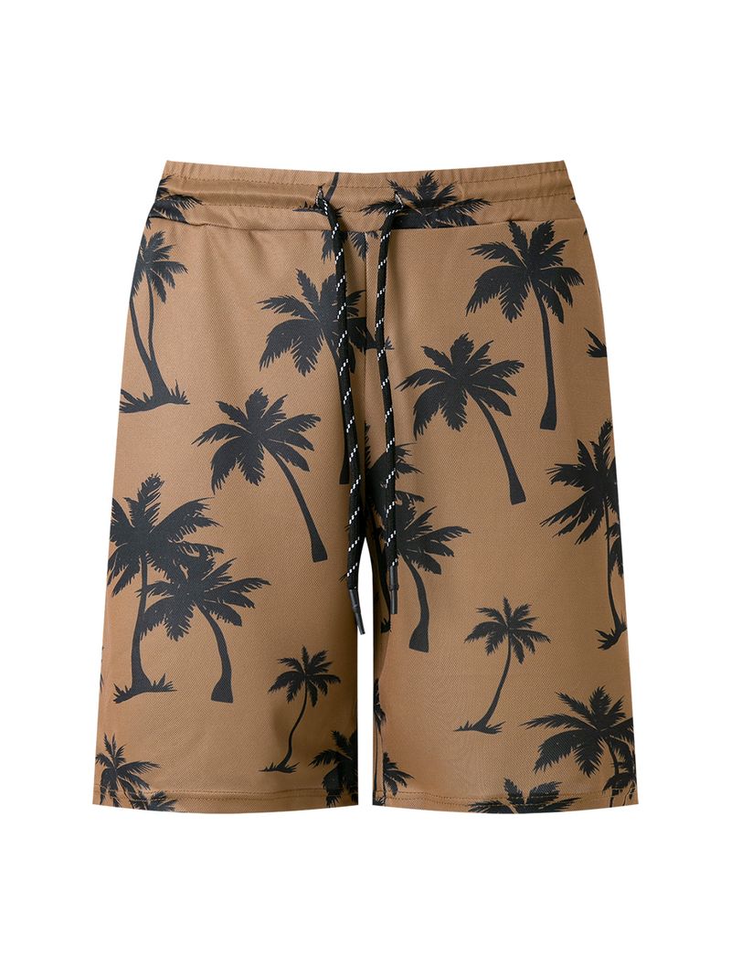 2-piece Men's Summer Holiday Style Outfit Set Short Sleeve Zip Golf Shirt & Waist Drawstring Shorts With Pockets Beach Resorts_voghion.com