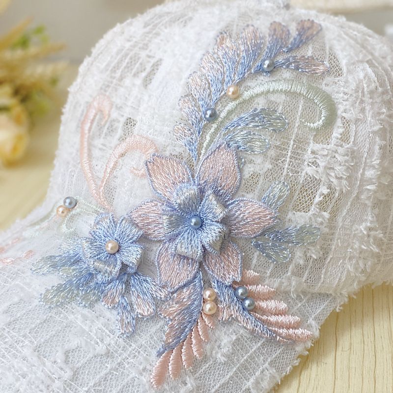 Cappello da baseball estivo in pizzo sottile da donna con fiori ricamati, traspirante, alla moda coreana, con protezione solare_voghion.com