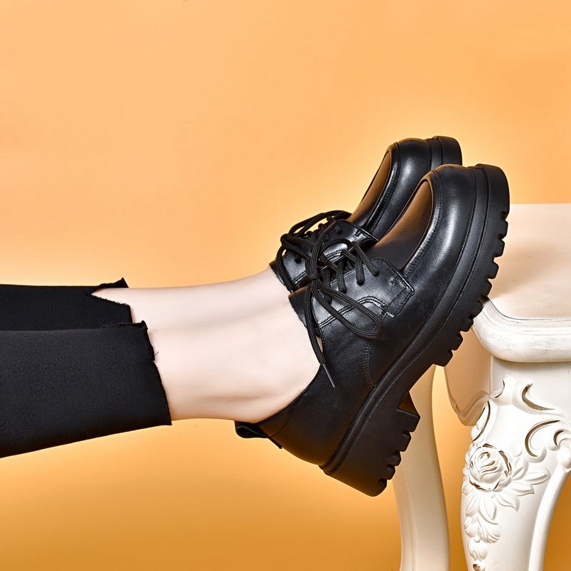 Round Toe Women's 2024 First Layer Cowhide Lace-up Single Shoes Four Seasons Comfortable Soft Leather Loafers Physical_voghion.com