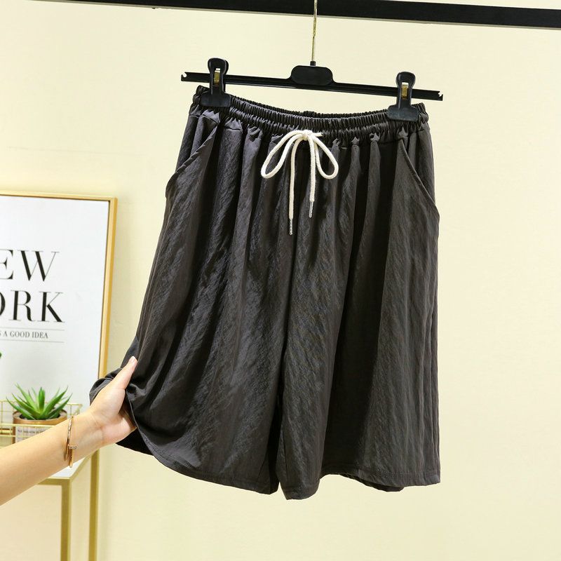Suitable For All Seasons 2024 Artificial Cotton Silk Wide-Leg Shorts Women, Summer Loose Plus Size, Artistic Casual Thin 5/8 Length Hot Pants_voghion.com