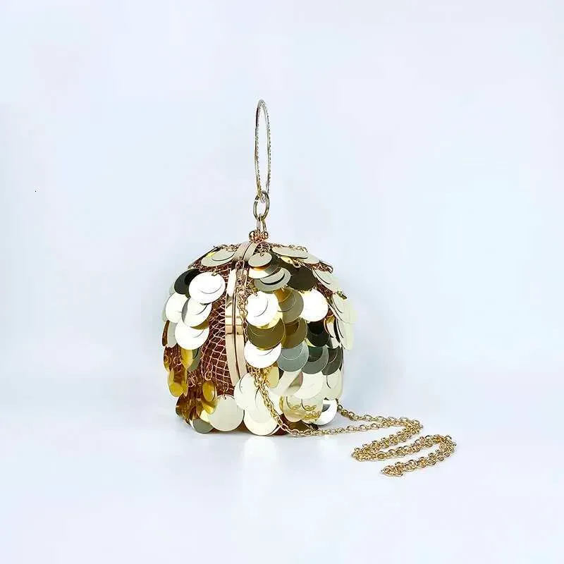Designer 2025 Unique Design Of Niche, Three-Dimensional Spherical Metal Handmade Sequin Banquet Bracelet, Circular Bag_voghion.com