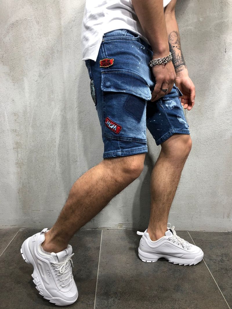 Lässige, modische All-Match-Jeansshorts für Herren mit Taschennähten_voghion.com