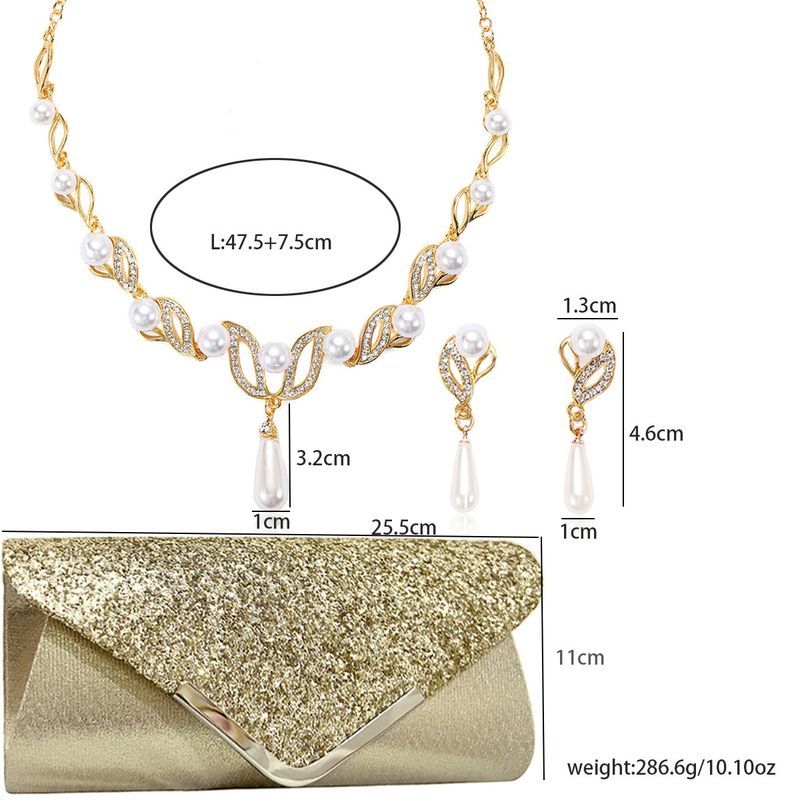 Dam Aftonväskor Handväska Pärlhalsband Modeaccessoarer Set Örhängen Choker Middagsväska 3 delar_voghion.com