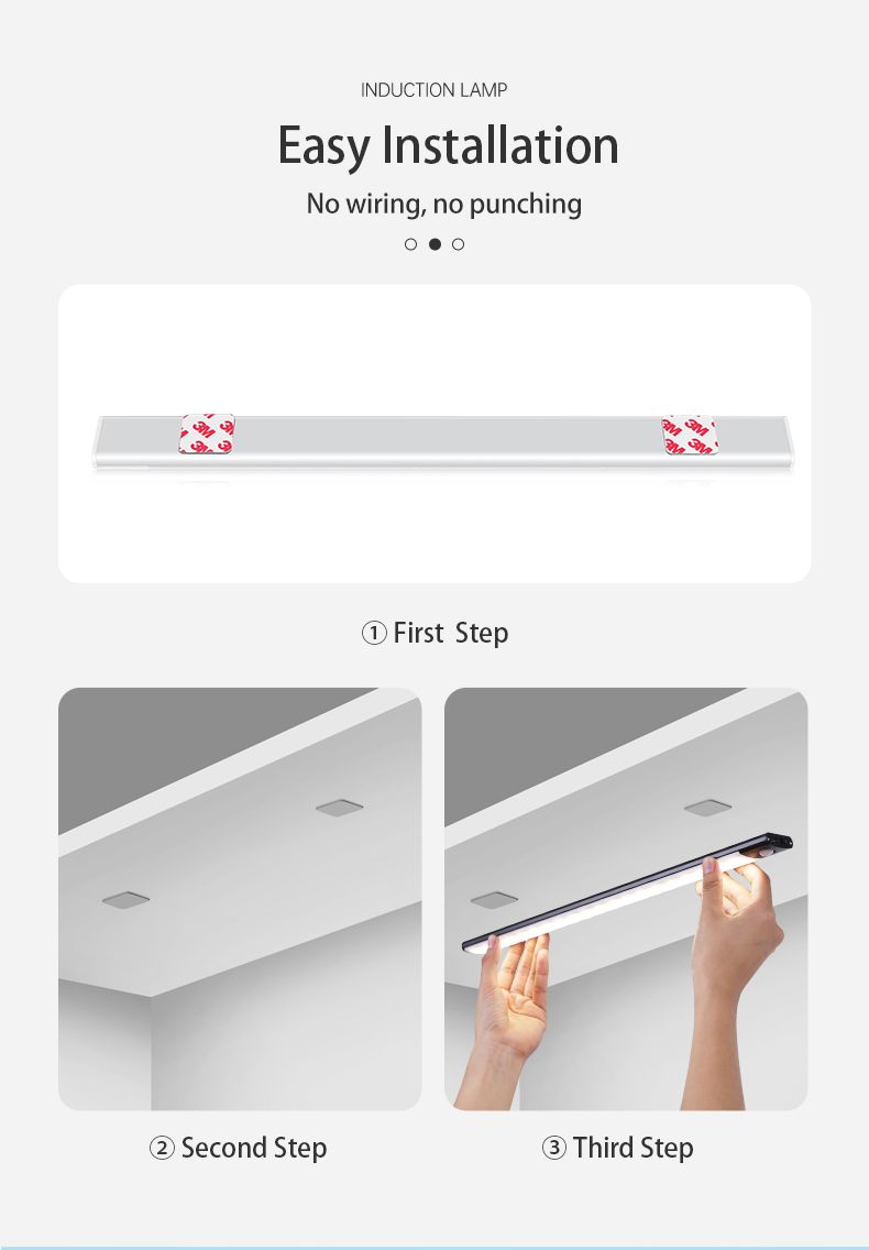 Luz noturna LED tipo C recarregável com sensor de movimento RYYD para armários de cozinha, iluminação de 10 cm/20 cm/30 cm/40 cm/50 cm_voghion.com