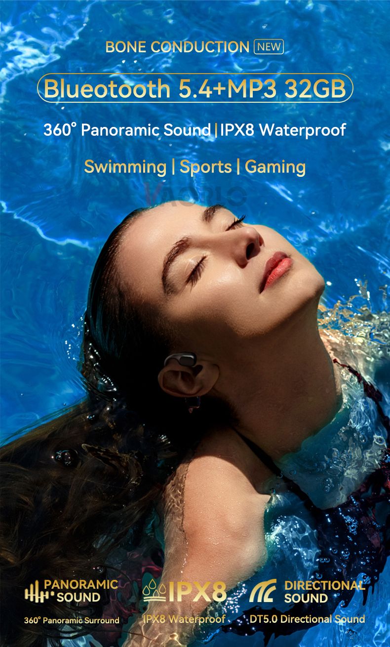 Bone Conduction Headphones Bluetooth 5.4 Wireless Earphone IPX8 Waterproof For Swimming Sports Support MP3 Player With_voghion.com