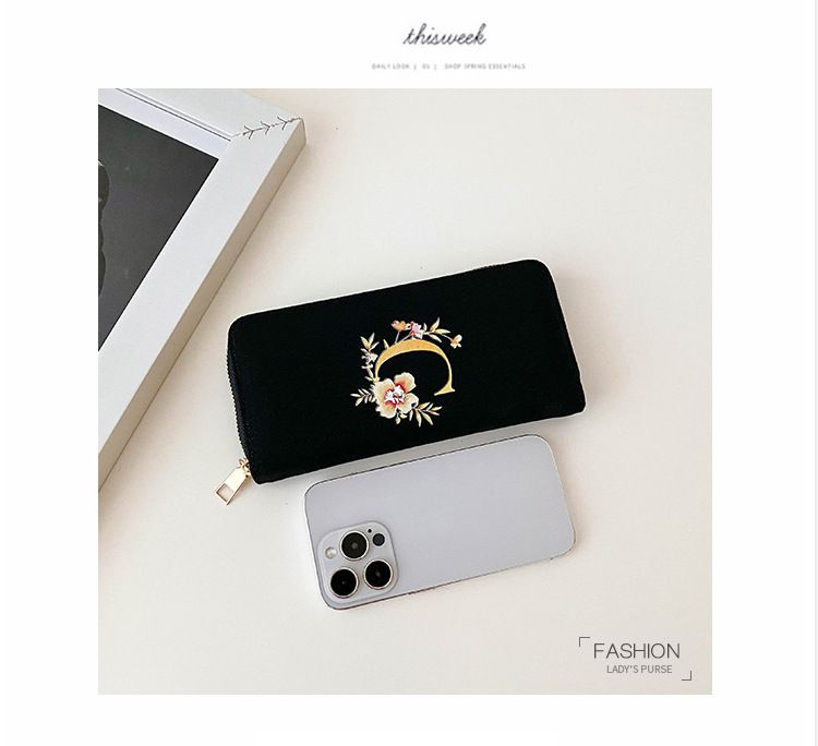 Women’s Bags Canvas Printed Hand Held Coin Purse Portable Mobile Phone Bag Zipper Large Capacity Women's Wallet_voghion.com