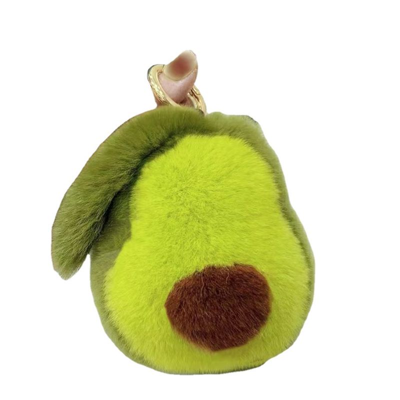 Echtes Rex-Kaninchenfell Avocado Auto Schlüsselanhänger Anhänger Ins süße Plüsch personalisierte Puppe Rucksack Dekoration für Frauen_voghion.com