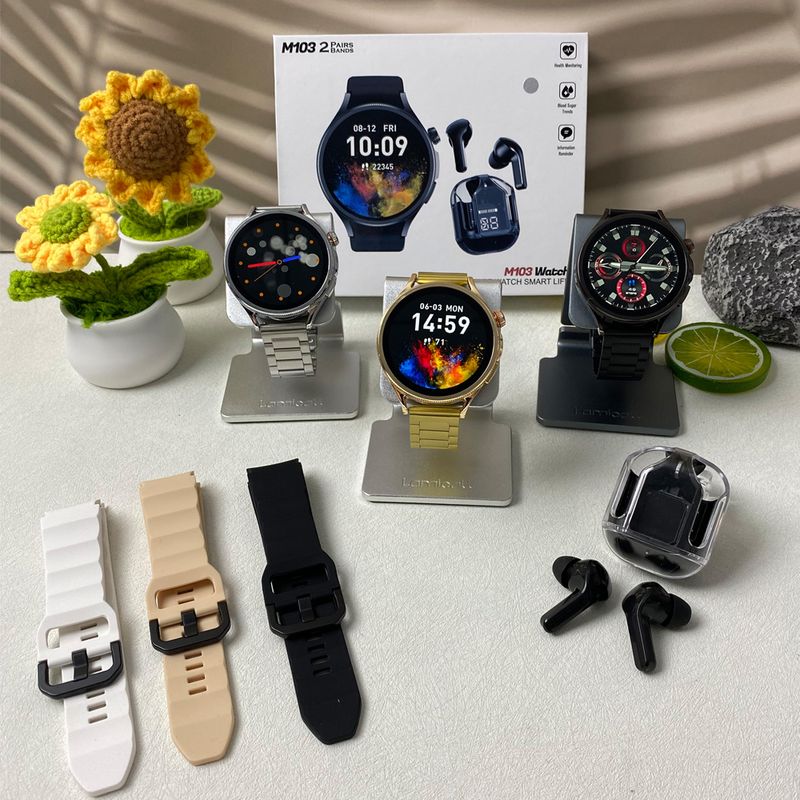 2-in-1 M103 TWS Kopfhörer Air31 Kabelloses Ohrstöpsel-Kombinationsset T55 Geschenkbox Herren-Smartwatch_voghion.com