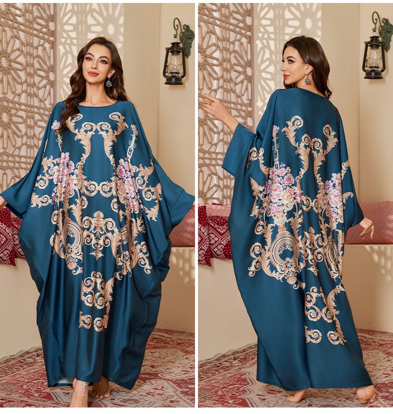 Damen Nachtwäsche Frühling und Herbst Mitte Wunderschönes bedrucktes Nachthemd Lose Lange Robe_voghion.com