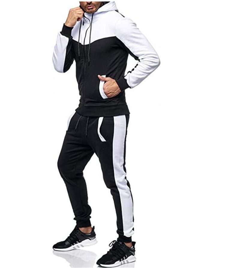 2025 Autumn Winter Men's Hooded Color Block Casual Sports Cardigan Set_voghion.com