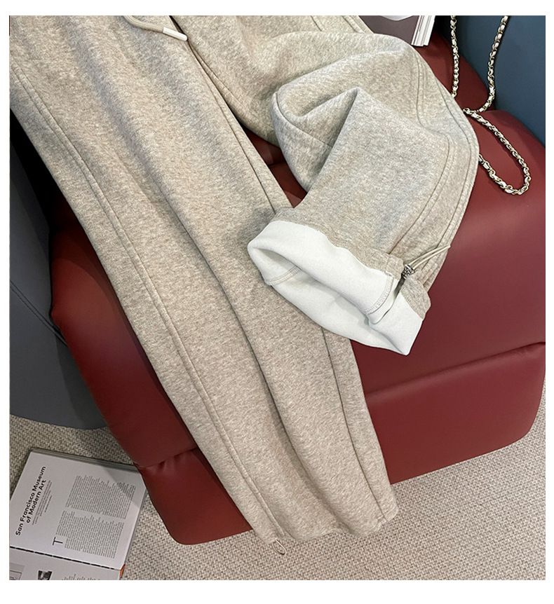 Damenbekleidung Damen Herbst neues Design trendiger Modeanzug lockerer, schlanker Strickjackenanzug mit Kapuze, weite Hose, zweiteiliger Anzug_voghion.com