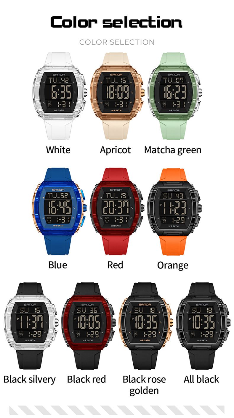 Unisex digitaal horloge met multifunctioneel display, waterdicht, alarm, stopwatch en led-achtergrondverlichting - stijlvol tonvormig ontwerp voor dagelijks gebruik_voghion.com