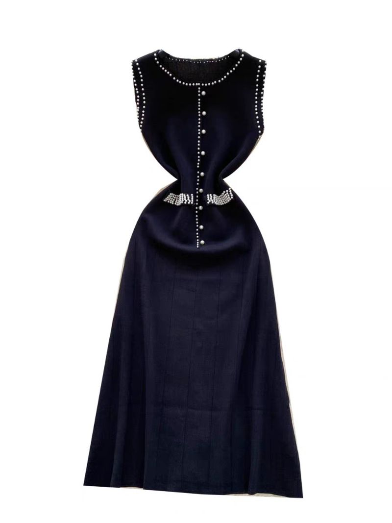 Damenbekleidung Leichtes, luxuriöses, ärmelloses High-End-Kleid für Damen im Sommer mit diamantbesetztem Slim-Fit-Design und einzigartigem, temperamentvollem, langem Rock_voghion.com