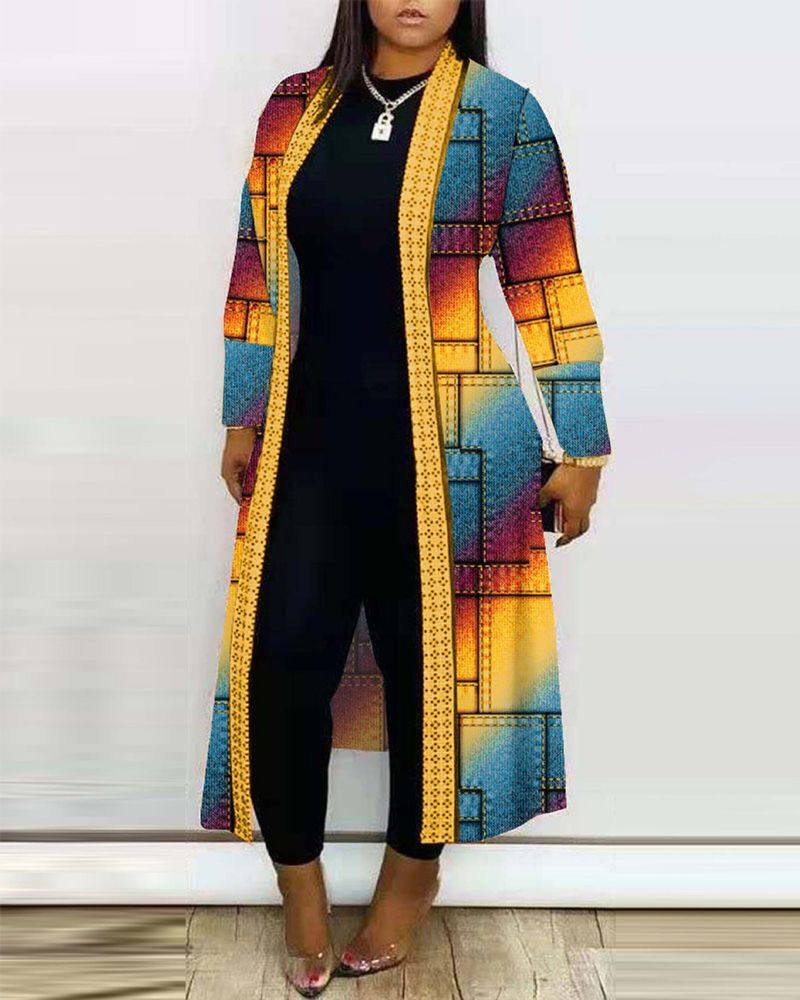 Women's Autumn New Long Sleeve Cardigan Unique Printed Shawl Trench Coat_voghion.com