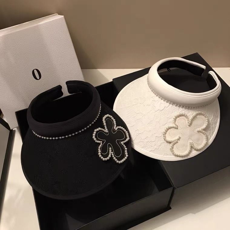 Top vuoto in stile forcina in pizzo jacquard coreano per viaggi estivi, parasole leggero con fiori di perle che riduce l'età e sole_voghion.com