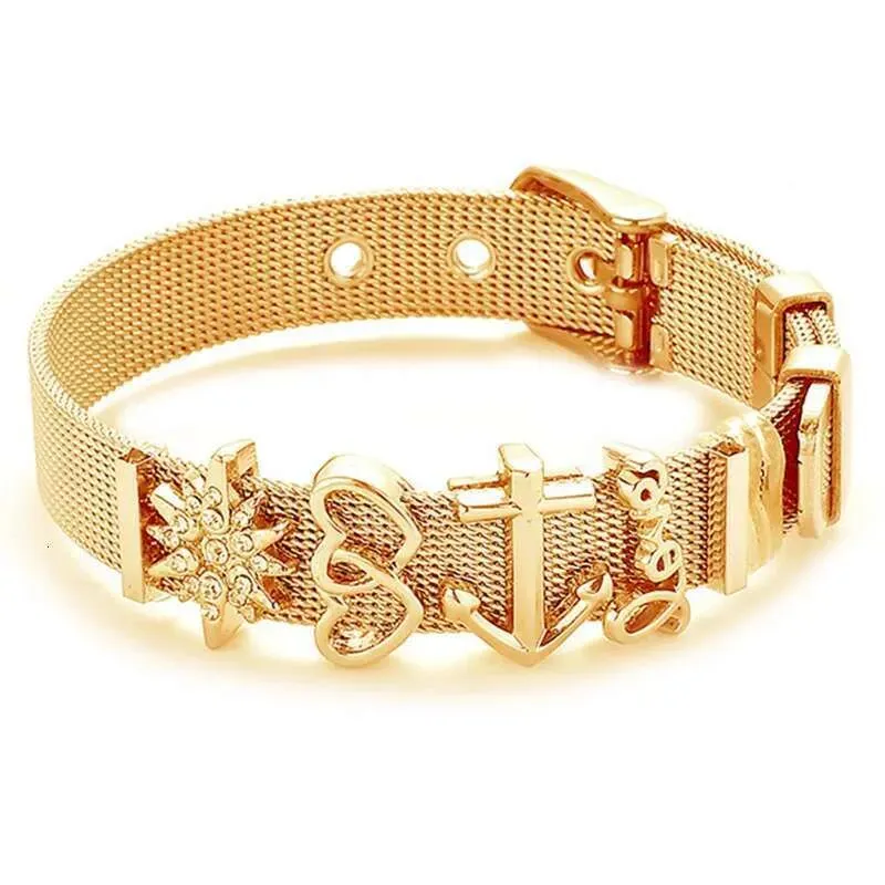 Fashion Stainless Steel For Woman Men Mesh Set Crystal Heart Anchor Charm Fine Bracelet Bangle Female Lover_voghion.com