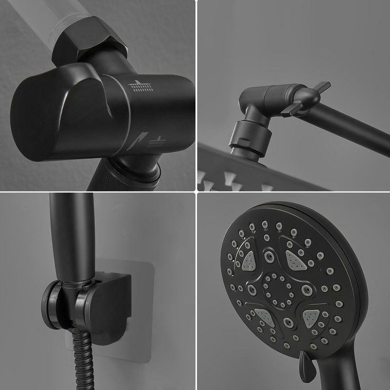 304 Bending Arm + 12 Inch 304 Ultra-thin Top Spray Shower + Plastic Handheld + Plastic Non-marking Socket 3. 1.5m Shower Pipe_voghion.com